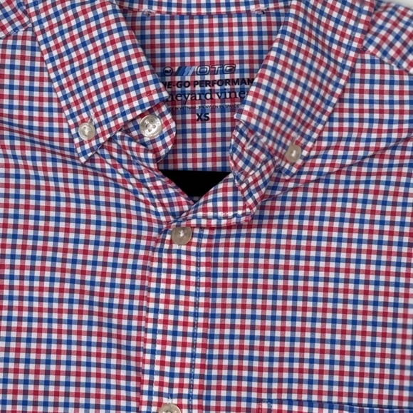 Vineyard Vines Mens blue and red plaid performance Button Up shirt sz XS OTG - Picture 5 of 5